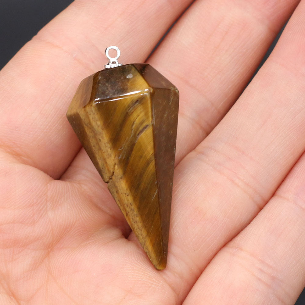 Small Size Reiki Healing Pendulums Natural Stones Pendant Faceted Crystal Cone Charms Pendant For Jewelry Making DIY Necklace
