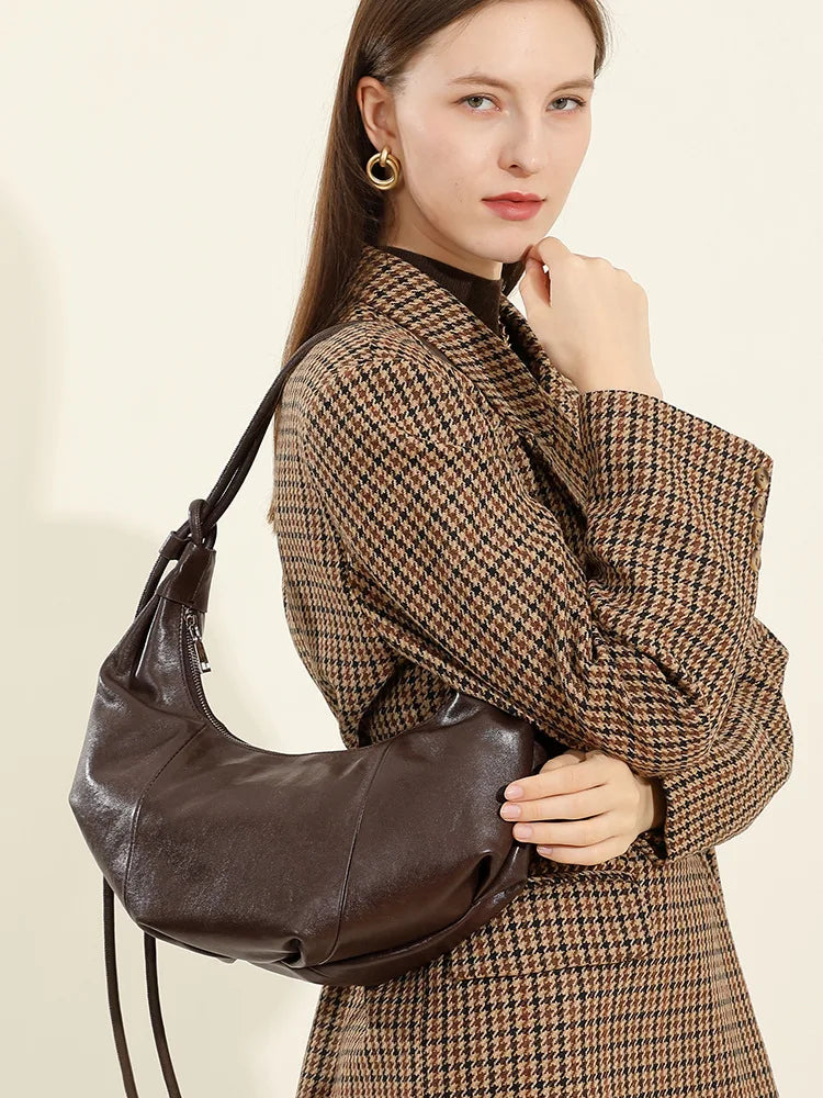 YANATARI Dumpling bag leather bag Soft Leather Large Capacity minimalist shoulder bag women female luxury moon bag handbag