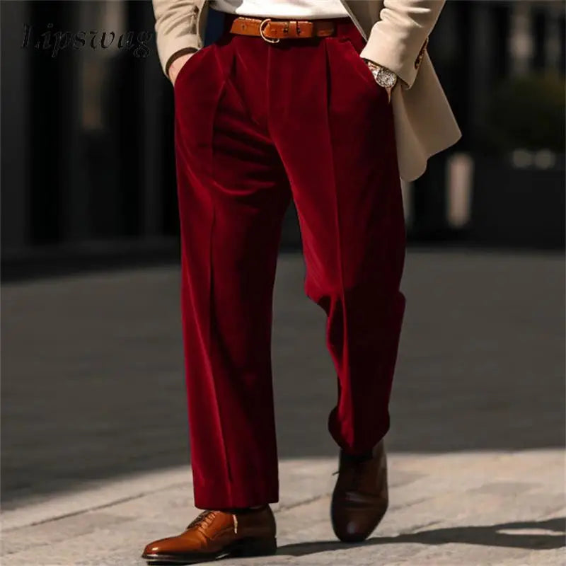 Leisure Solid Color Velvet Trousers Mens New Casual Loose Straight Pants 2025 Spring Fall Fashion Suit Pants For Men Streetwear