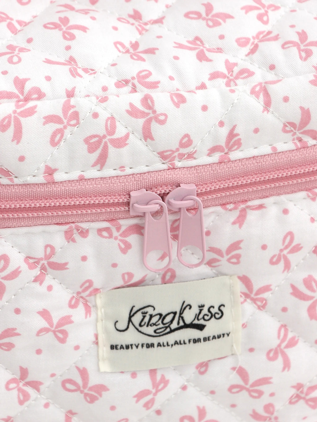 Pink Color Bowknit Print Cosmetic Bag Large Capacity Makeup Bag Pouch Skincare Toiletry Bag Travel Dorm Jewelry Lip Organizer