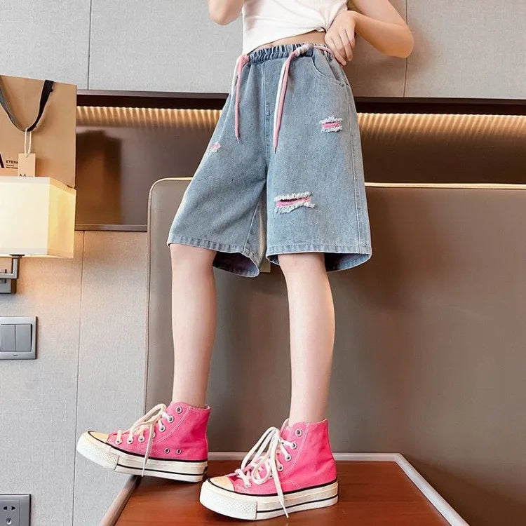 Kids' Lightweight Denim Shorts 2026 Summer Trendy Casual Outdoor Shorts for Girls Breathable Stretchy Streetwear Jeans