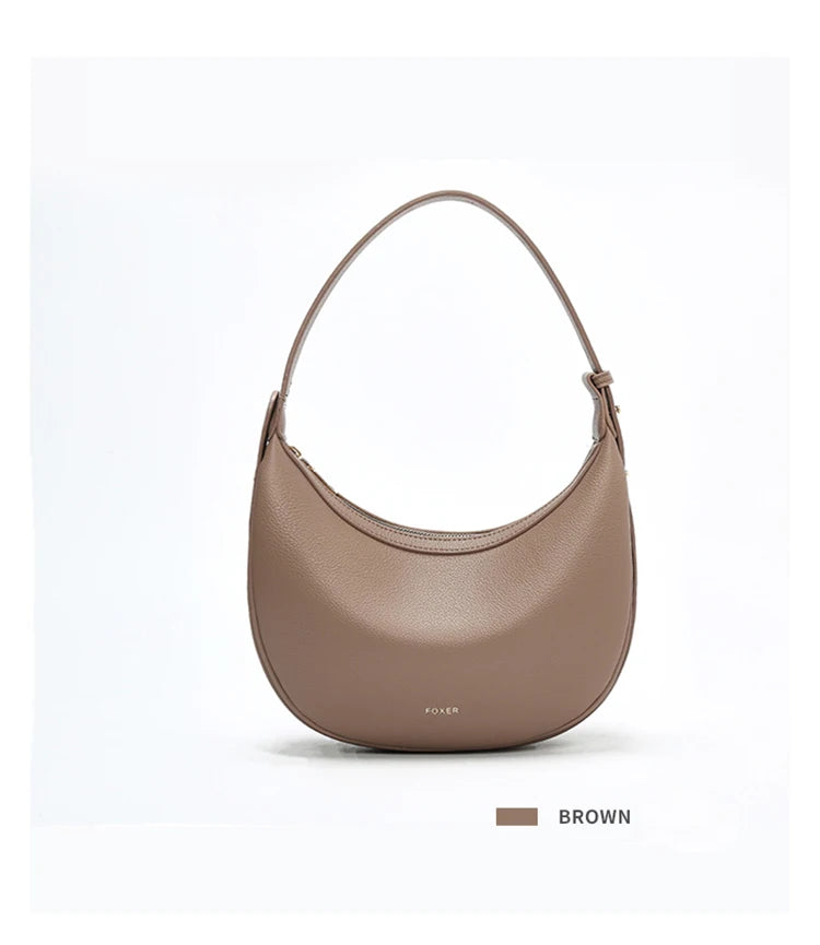 FOXER Brand PU Leather Women's Shoulder Bag Fashion Female Underarm Hobo Bag Crescent Half-moon Bag Travel Small Crossbody Bag
