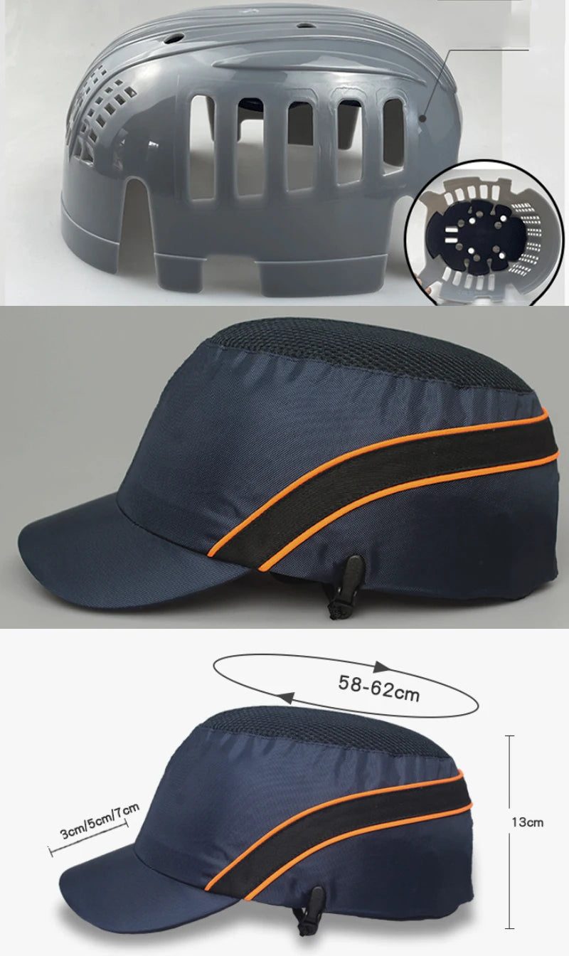 Custom Logo Work Safety Bump Cap Hard Inner Shell Protective Helmet Baseball Hats Outdoor Men Adjustable Safety Protection Hat