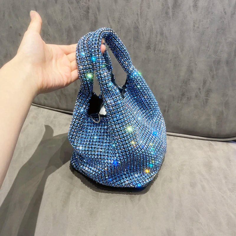 Shiny Crystal Clutch purse bucket Shoulder bag rhinestone Handmade purses and handbags luxury Designer Evening clutch Bag Purse