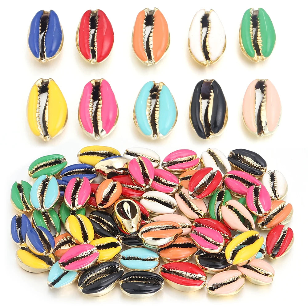 10pcs/lot 13-20mm Electroplated Colored Shell Shaped Beads For Jewelry Making Charm Pendant DIY Fashion Necklace Earrings Gifts