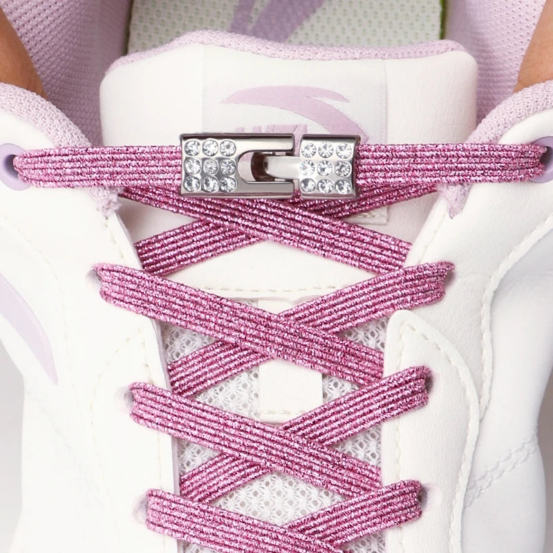 Colorful Elastic Laces Sneakers No Tie Shoe laces Diamond Lock Glitter Shoelaces Without ties Shoe Accessorie 1Pair/2Pair