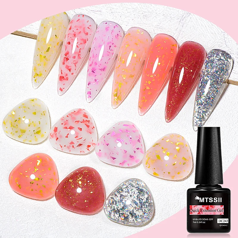 Mtssii 7ML Pink Glitter Quick Extension Gel Nagellack Rosa Goldfolien-Effekt Vernis Semi Permanent UV Gel Nagellack Hard Gel