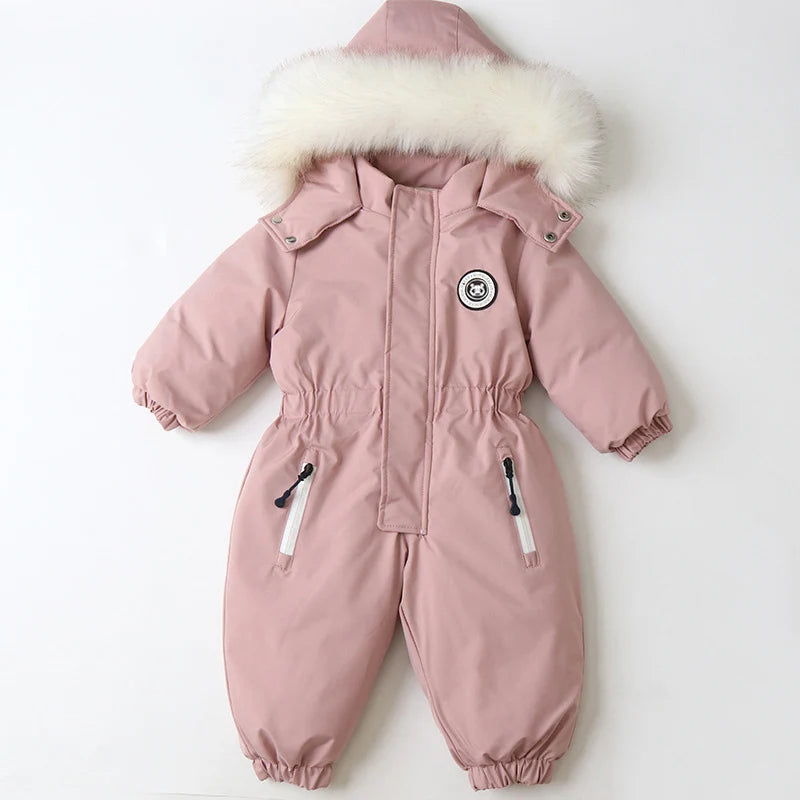 Baby-Skianzug Herbst und Winter Baby-Jumpsuit Warmer Plüsch Strampler für Jungen Baby-Mädchen-Kleidung Wasserdichte Kinderjacke