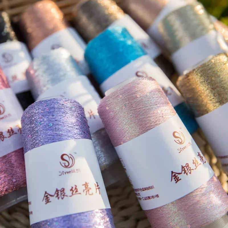 Lurex Sequined Companion Glitter Yarn Golden Wholesale 50g /Ball 1800M Sequin+ Gold Pure Silver Lurex Fabric Metallic Knit Yarn