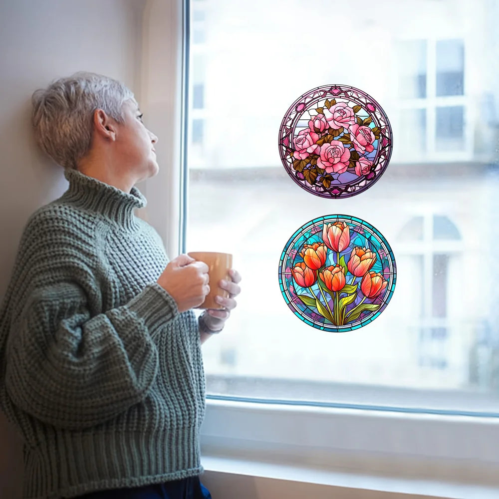 Tulips and Roses Flower Stickers Removable Electrostatic Stickers Waterproof Glass Window Sticker Anti-collision Home Decoration
