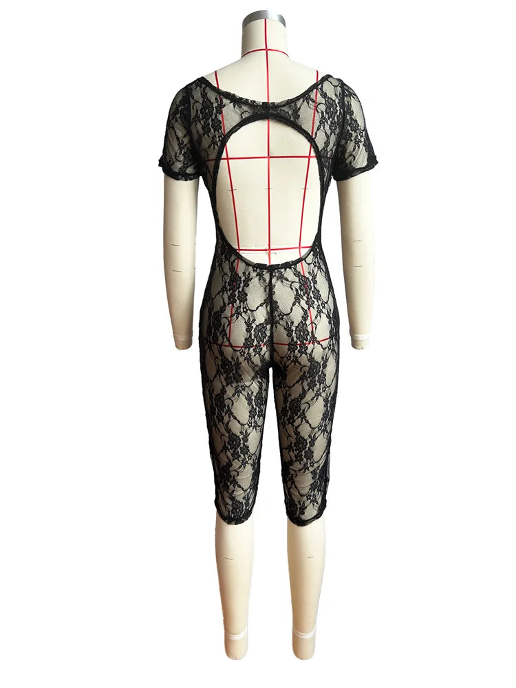Großhandel Kleidung Lässiger Jumpsuit Damen 2024 Einteiler Strampler Damen Sommer Schwarz Bodycon Spitze Durchsichtiger Strampler Playsuits