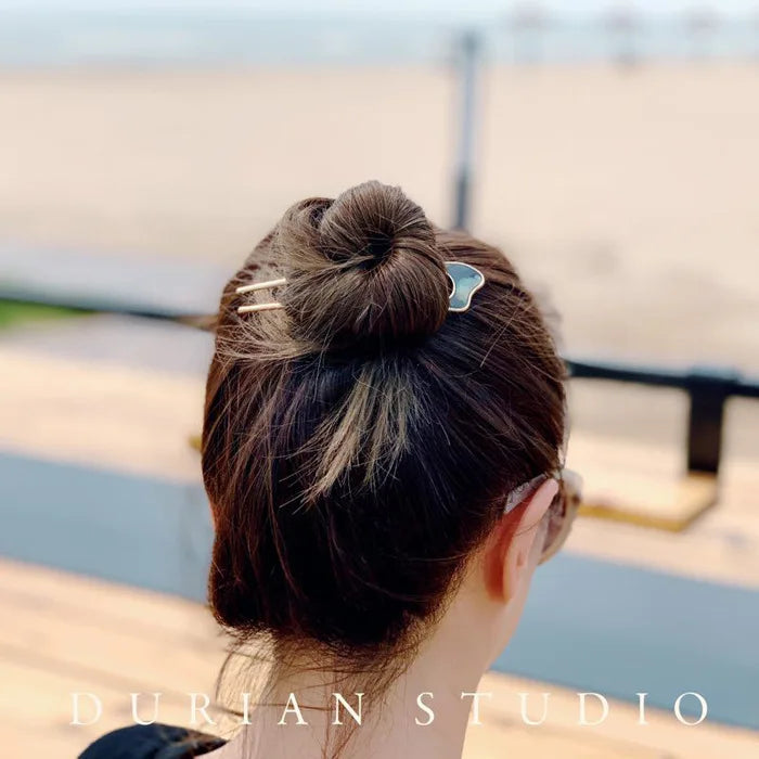 Fashion Luxury Silver Gold Color Elegant Shell Enamel Hairpin for Women Metal U Shape Hair Stick Hairwear Accessories Jewelry
