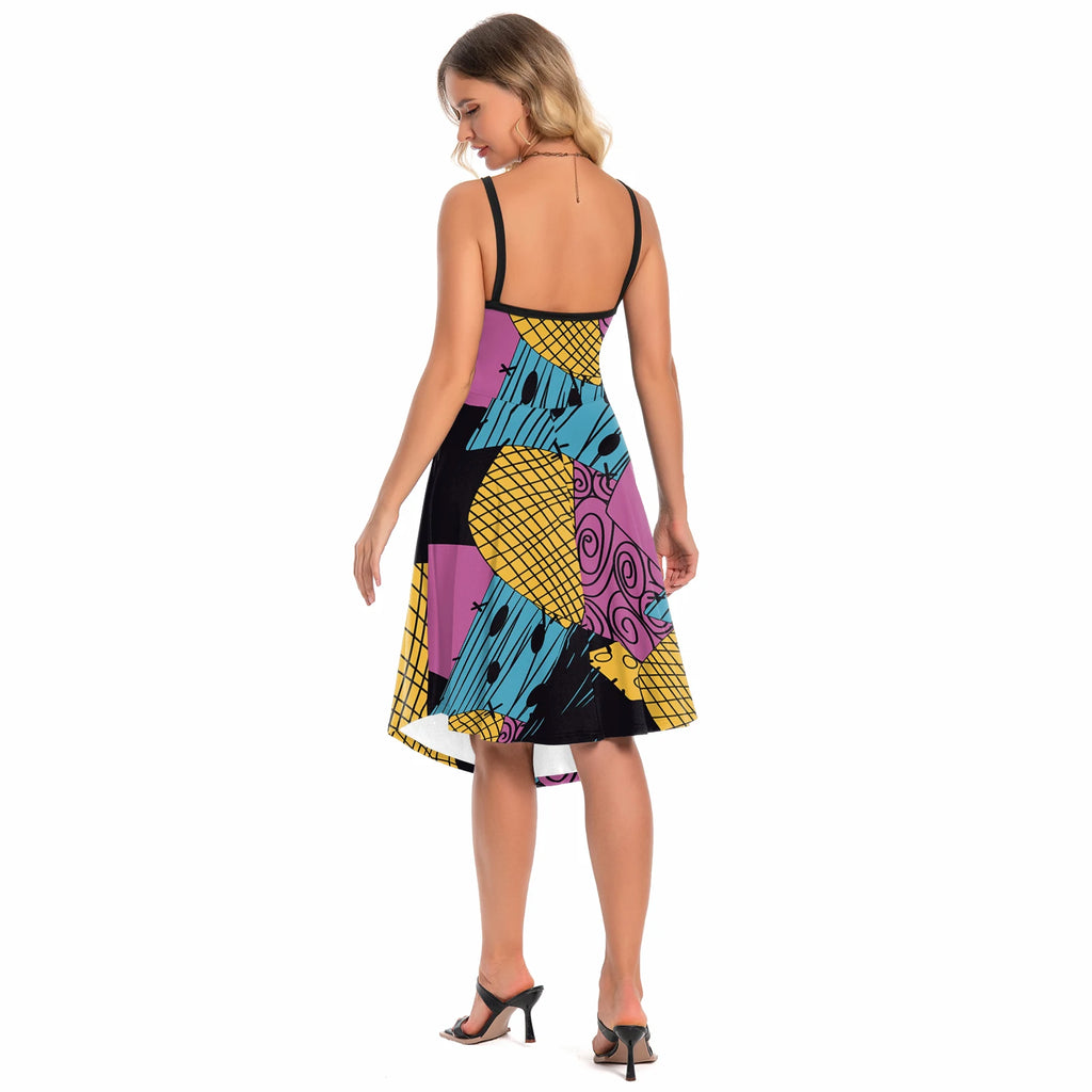 [You're My Secret] Halloween Nightmare Christmas Sally Dress Spaghetti Strap Women's Sexy Backless Dresses Patchwork Vestidos