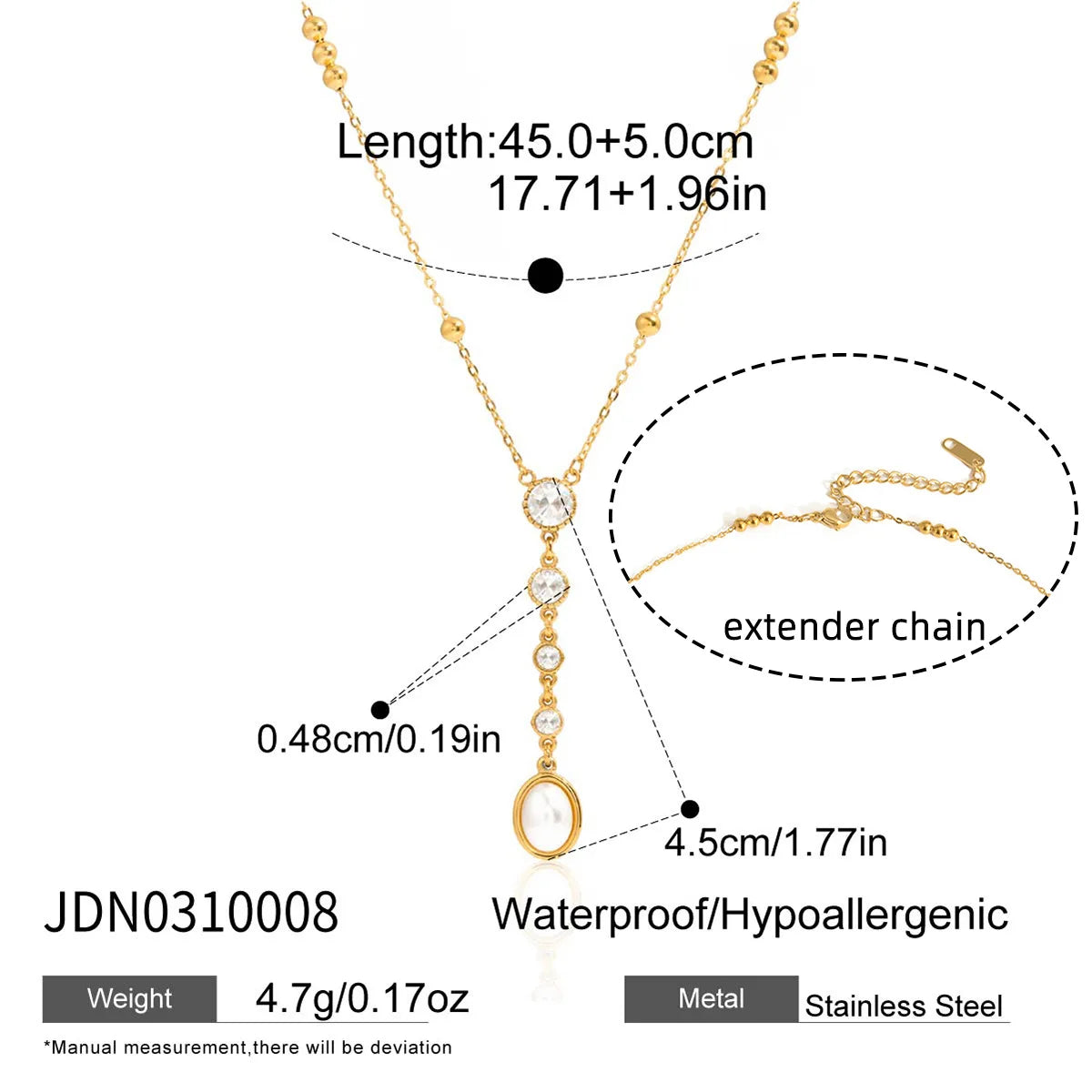 Ars 18k Gold Plated Stainless Steel Y Necklaces Pearl Tassel Necklaces Women's Multi Zircon Lariat Necklace Jewelry Gift for Her
