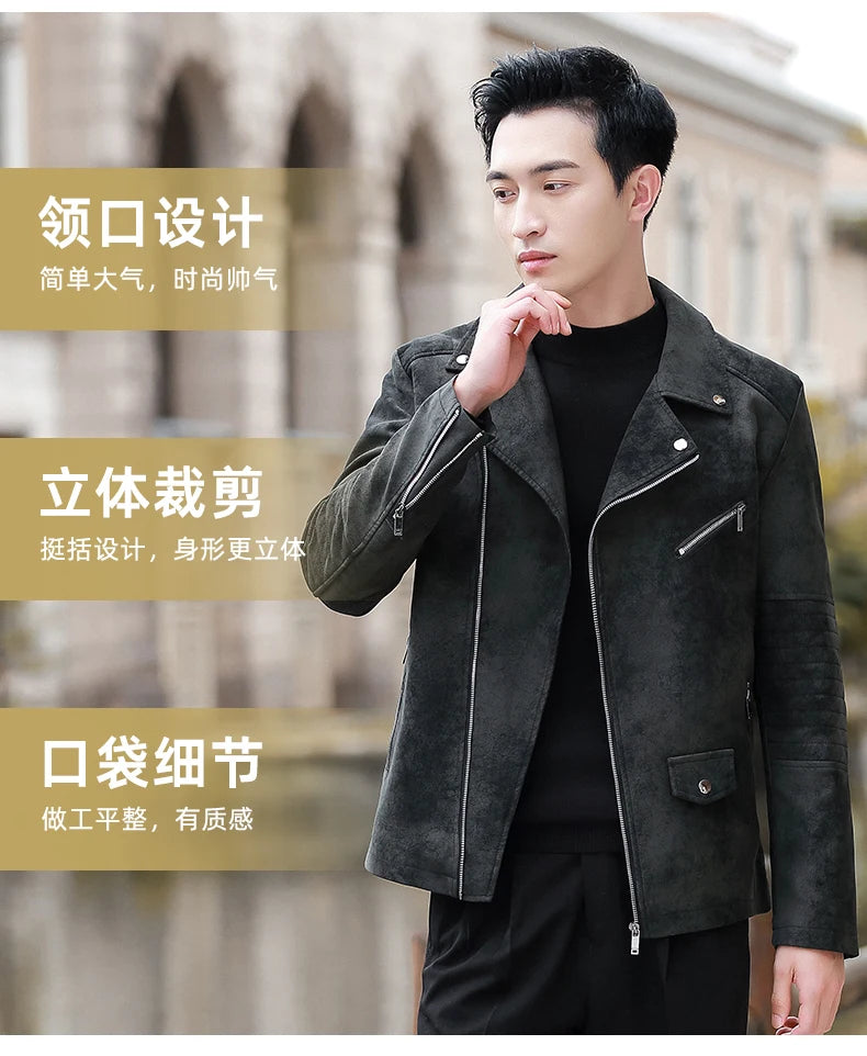 Men's Streetwear Vintage Motorcycle Coat Stand Collar Brown Leather Jacket Motorcycle PU Faux Leather Coat Winter Outwear Mens