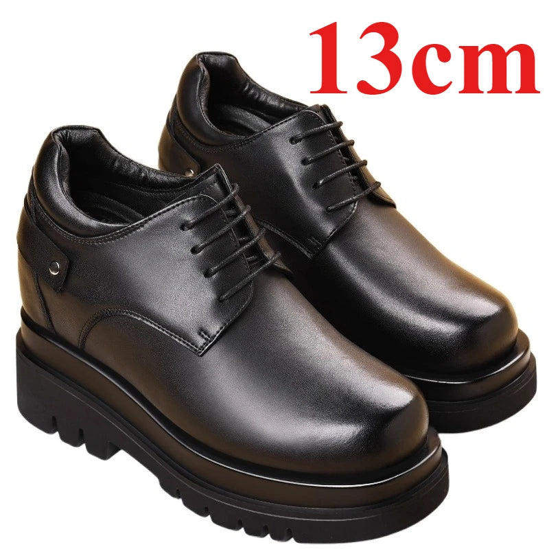 Extra High 13cm Height-increasing Shoes Men's Dress Shoes British Business Casual Elevator Shoes Wedding Thick Soled Derby Shoe