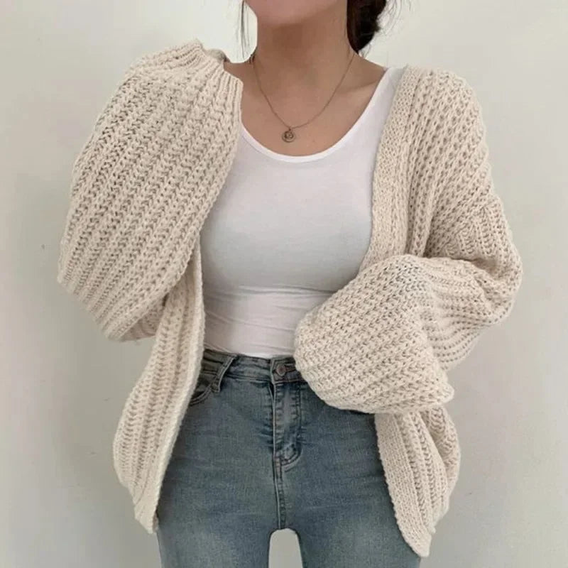 2025 Y2k Sweater Vintage Casual Lantern Sleeve Women Knitted Cardigan Sweet Solid Color Sweater Autumn Knitted Coat 23328