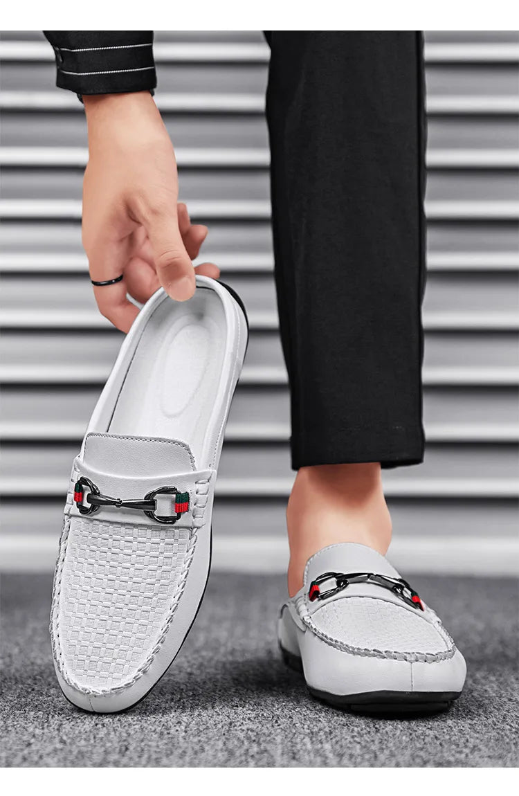 Large Size Mules Men Half Shoes For Man Slippers Leather Mens Semi-Drag Casual Shoes Backless Loafers Male Slides Flats Sandals