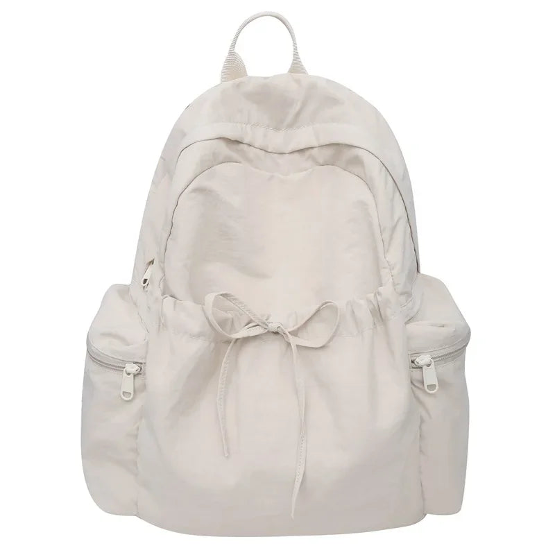 Japanese Style Student Backpack Solid Color Bow Travel School Bag Lightweight and Fashionable Women's Backpack New Simple Casual