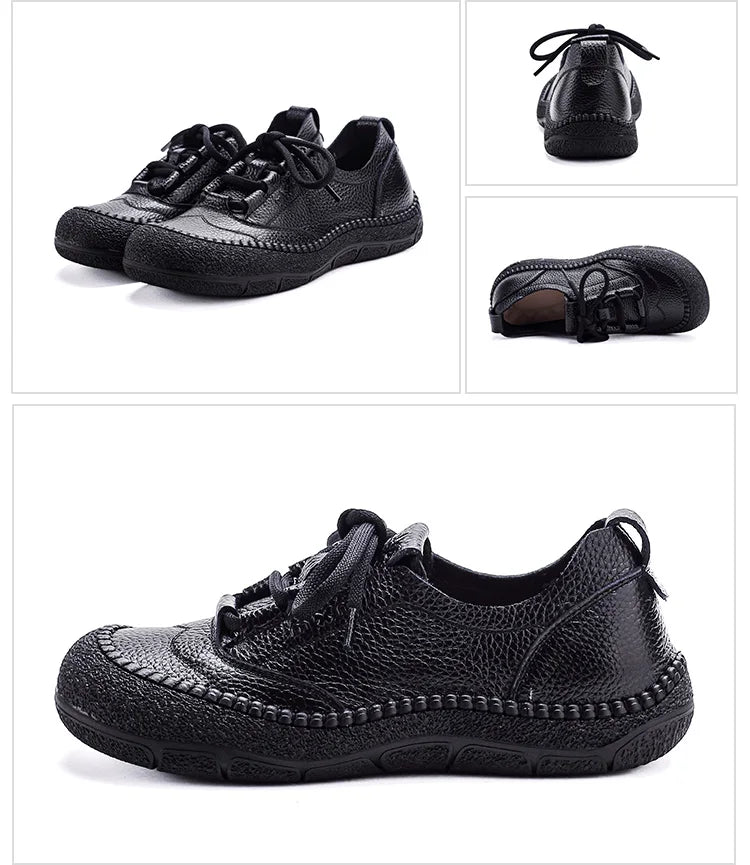 Neue handgemachte Damenschuhe aus echtem Leder, Ganzjahresschuhe, Oxfords, flache Damenschnürschuhe, gemütliche Mokassins, runde Ballerinas