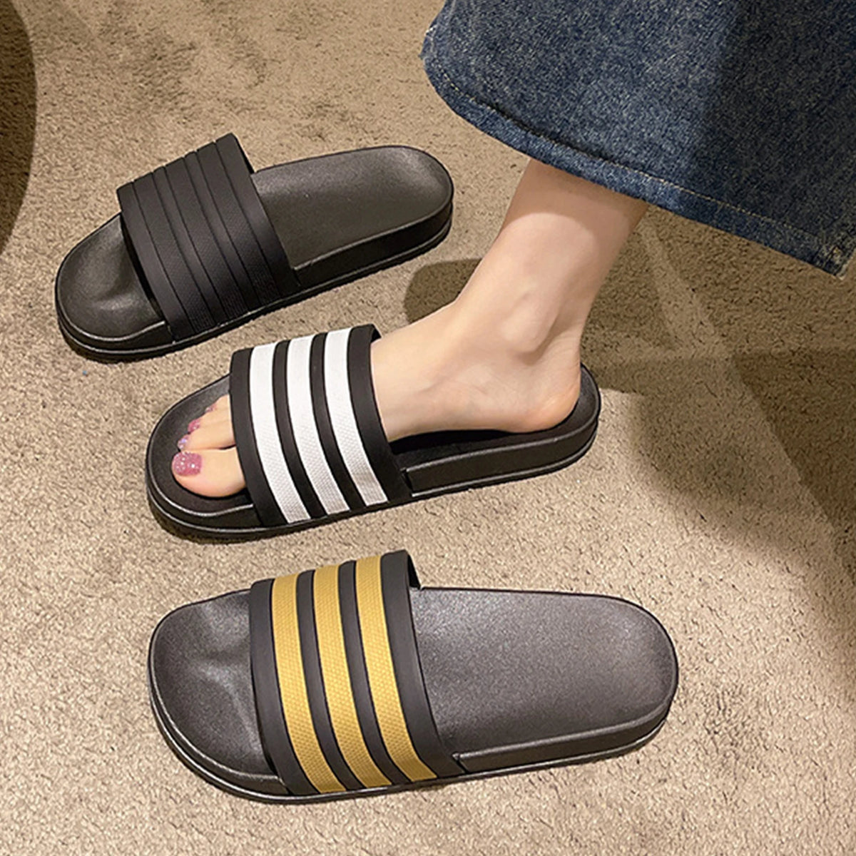 Smile New Women's Home Slippers Indoor Non-slip Bathroom Slippers Outdoor Swimming Slippers  Soft Beach Slippers For Women