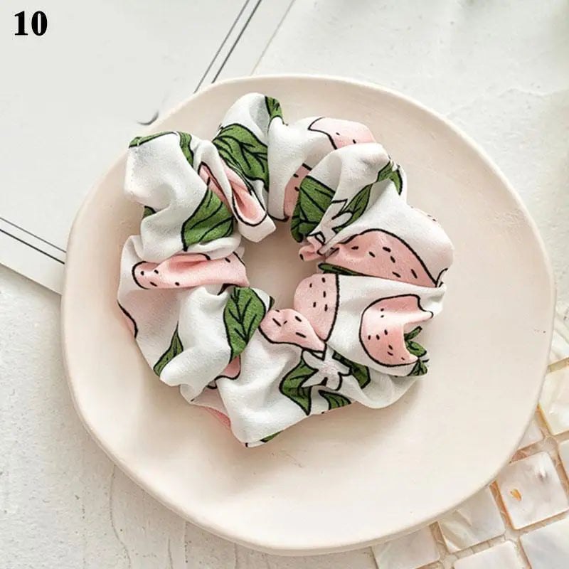 Summer Fruit Print Scrunchies Zitrone Grapefruit Birne Pfirsich bedruckter elastischer Haargummi Damen Mädchen Kopfbedeckung Haar-Accessoires