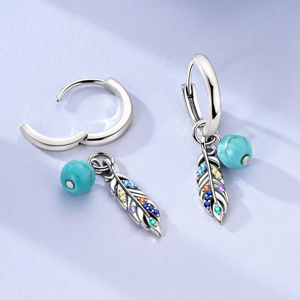 New 925 Silver Hoop Earrings For Woman Feather Firefly Pendientes Original Fashion Jewelry