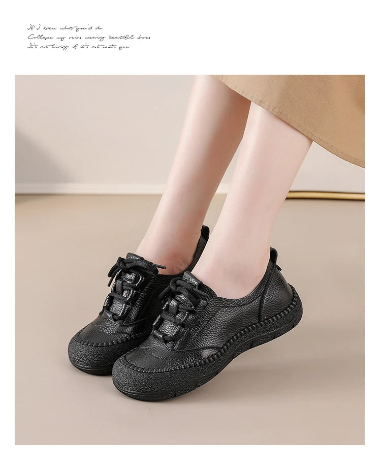 Neue handgemachte Damenschuhe aus echtem Leder, Ganzjahresschuhe, Oxfords, flache Damenschnürschuhe, gemütliche Mokassins, runde Ballerinas