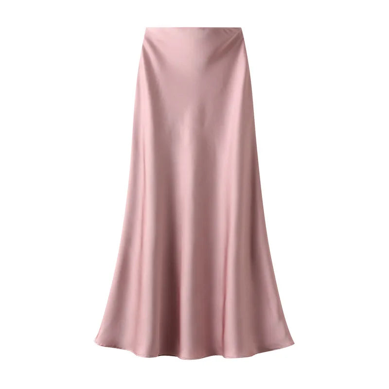 Woman 2025 Satin Skirt Women High Waist Long Skirts for Women Summer Black Midi Skirt Office Elegant Women's Skirts LSK9836