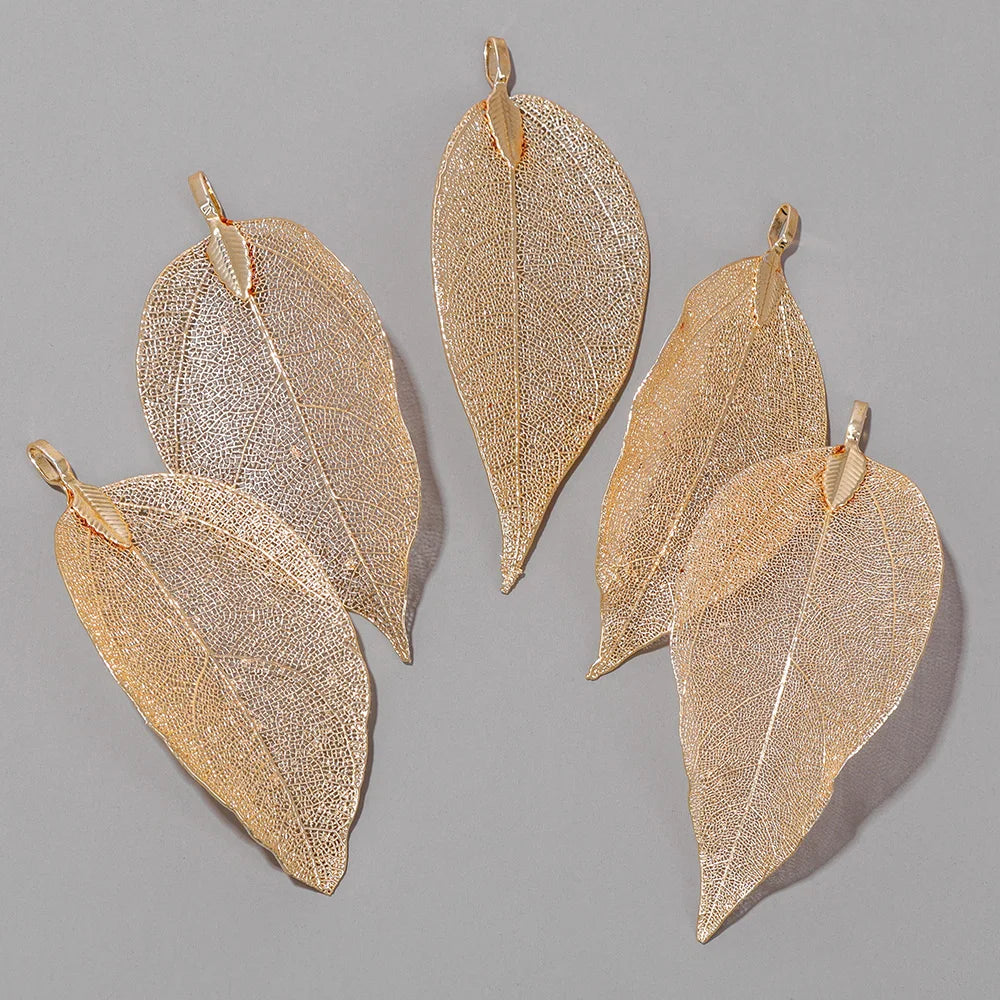 Electroplated Metal Leaves Pendent 5Pcs Colorful Alloy Metal Leaf Charm Jewelry Accessories For Making DIY Necklace Earring
