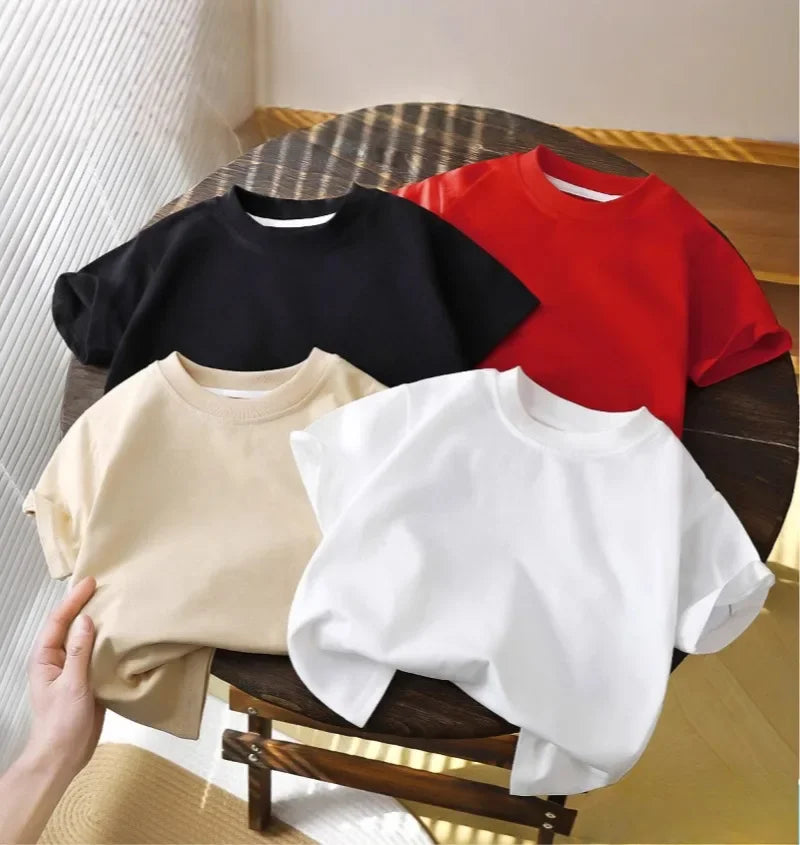 Summer Solid Children Cotton Casual Short Sleeve White Red Black T-shirts Girls Baby Clothes Kids Boys Toddler High-quality Tops