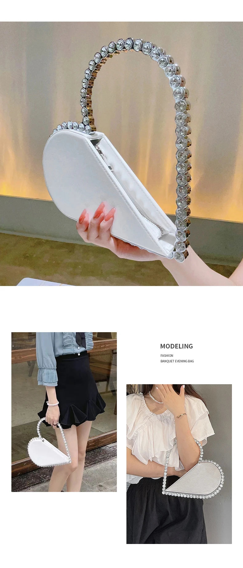 Mini Heart Shape Evening Bag Trendy Wedding Clutch Purse Women's Elegant Handbags For Party Prom