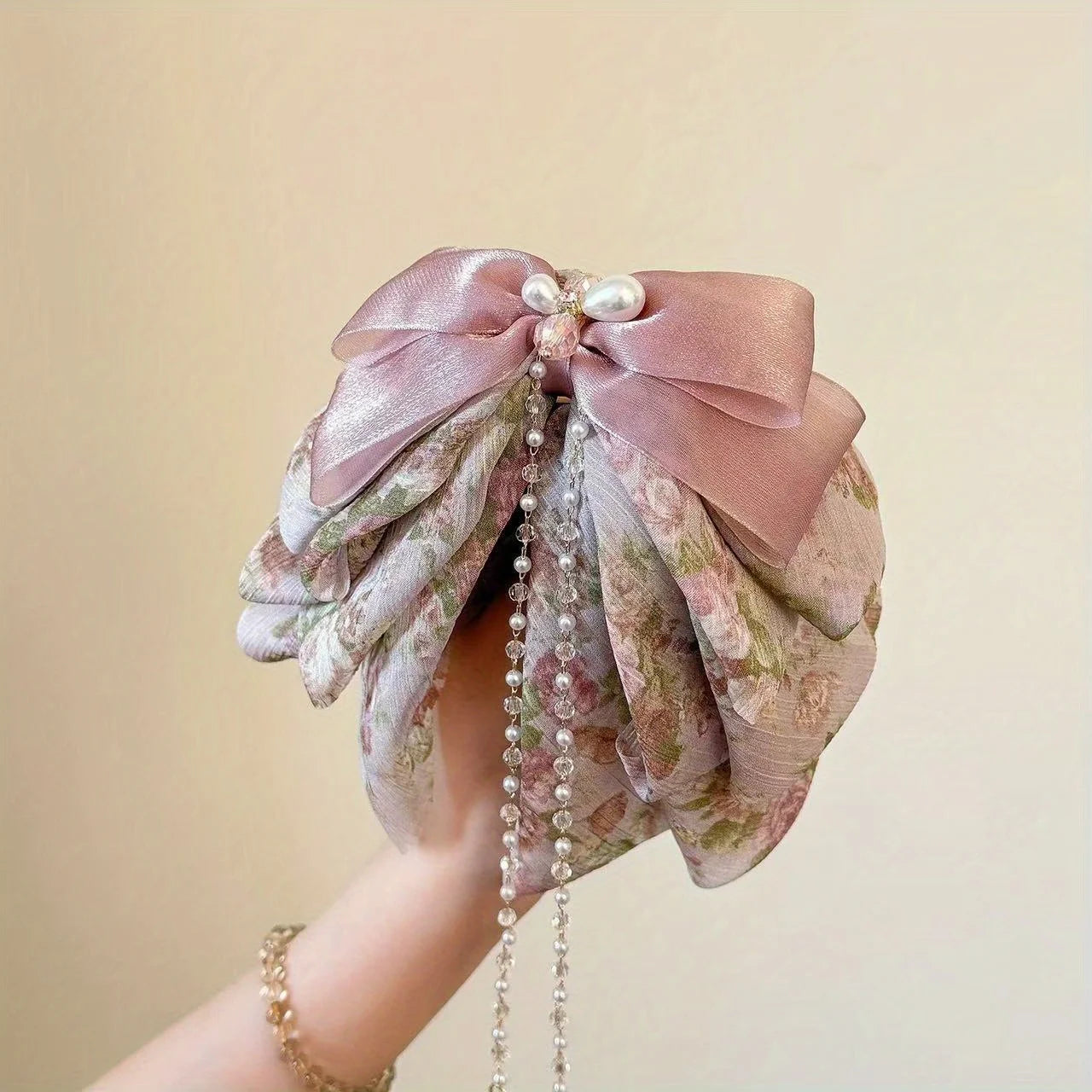Ethereal Chiffon Floral Hair Claw Clip Voluminous Ponytails, Elegant Multi-Layer Tulle Hair Accessories for Women