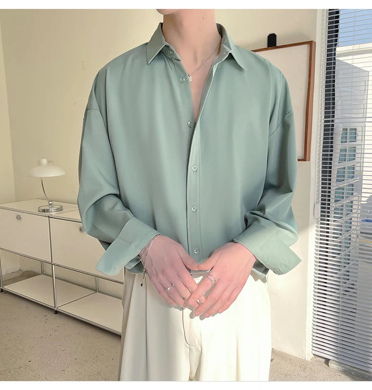 White Long Sleeved Shirt Men Oversized Fashion Social Mens Dress Shirt Korean Loose Ice Silk Shirt Mens Office Formal Shirts