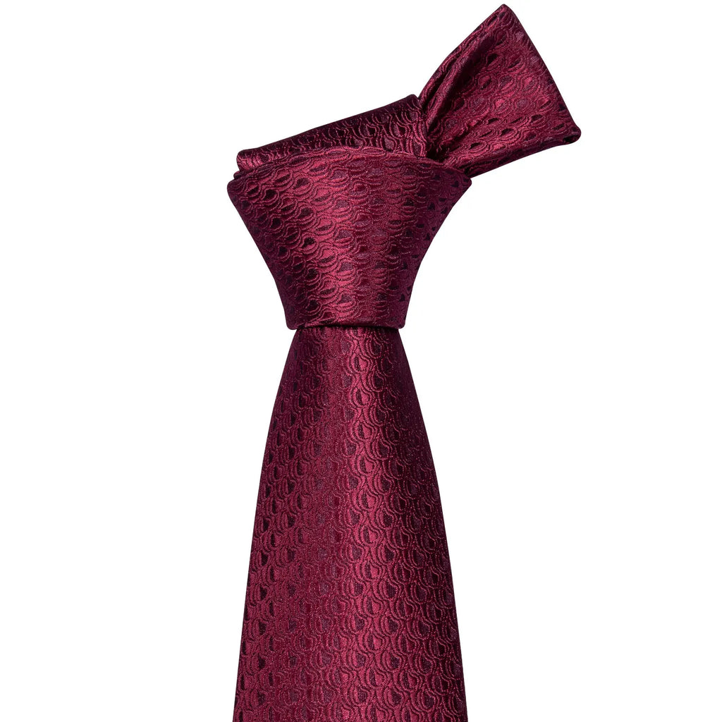 Burgundy Mens Tie Hanky Cufflinks Brooch Set Jacquard Red Wine Maroon Necktie Collar Pin For Male Wedding Events