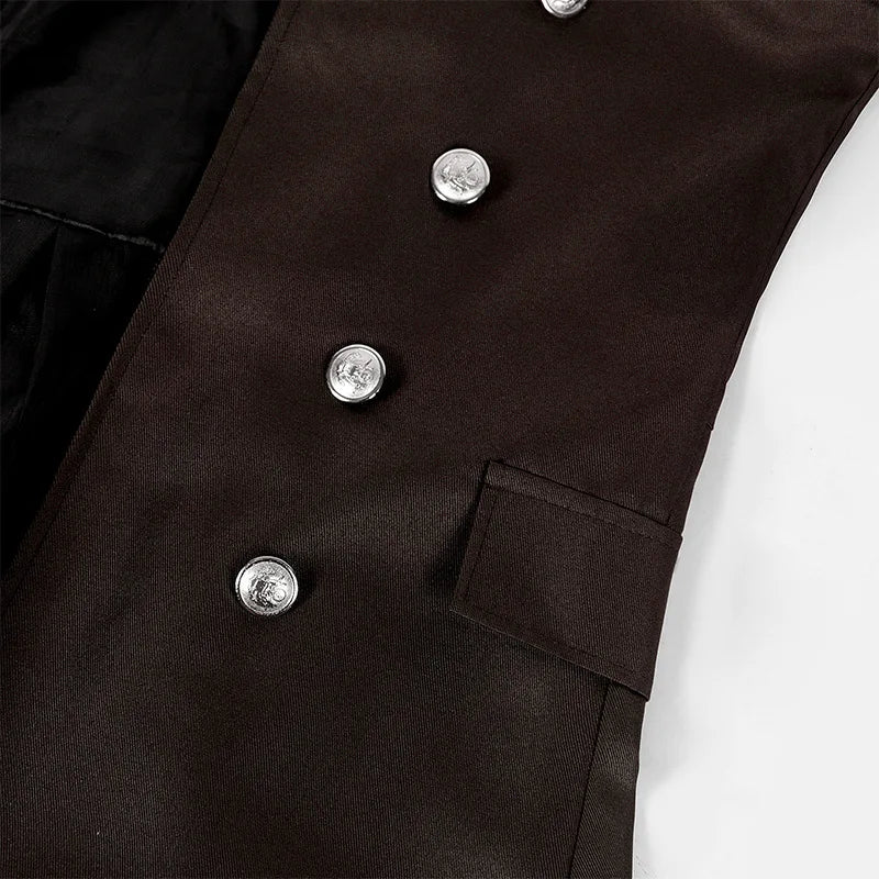 Men Gothic Trench Medieval Steampunk Retro Coat Double-breasted Trim Solid Men's Lapel Coats Vintage Long Jackets
