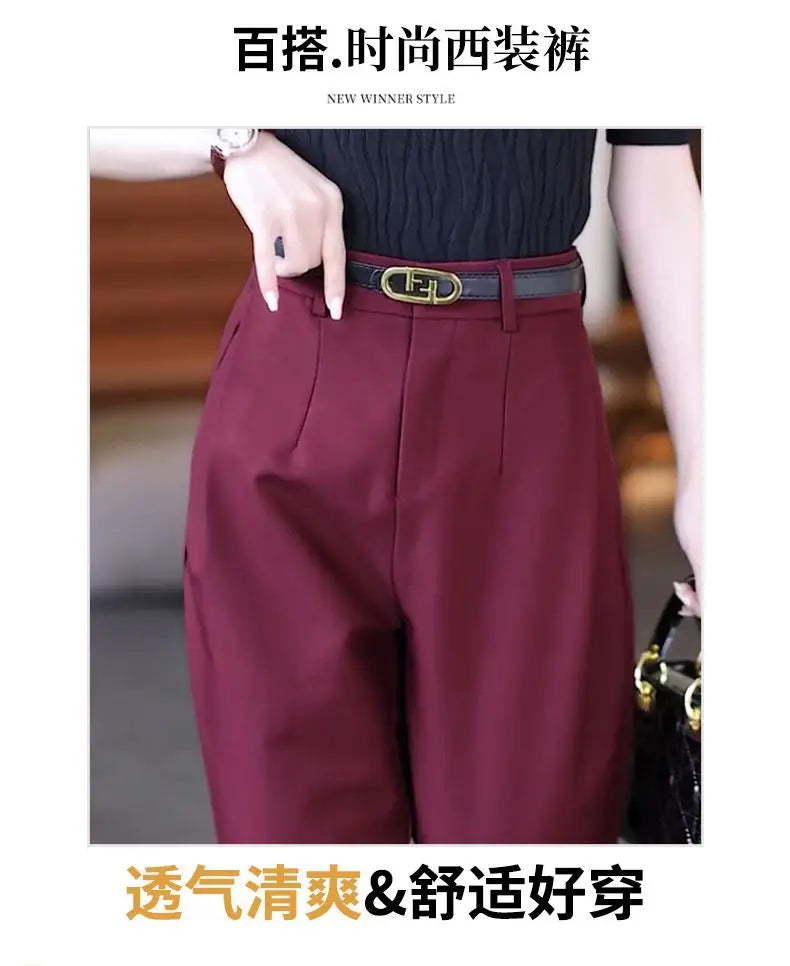 Office Lady Korean Fashion Women Suit Pants Spring Autumn Solid Slim Pencil Streetwear Casual High Waist Harem Cropped Trousers