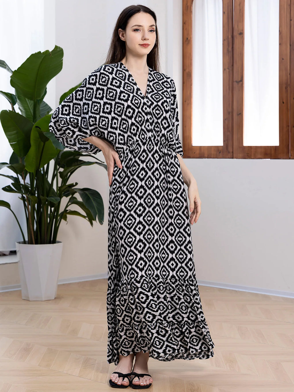 Bohemian Oversize Loose Elastic Waist Maxi Dresses Women Robe Cotton Rayon Floral Printed Long Dress Summer Boho Beach Cover up
