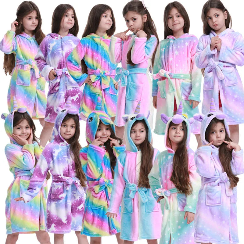 Pink Princess Bath Robe for Girls 3 4 5 6 7 8 9 10 11 12 Years Unicorn Kids Bath Towel Robe Kigurumi Winter Baby Girls Bathrobe
