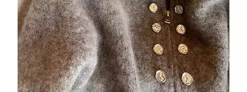 Grey Vintage Sweater Cardigans For Women Autumn New High Collar Double Breasted Knitted Coats Simple Elegant Female Knitwear Top