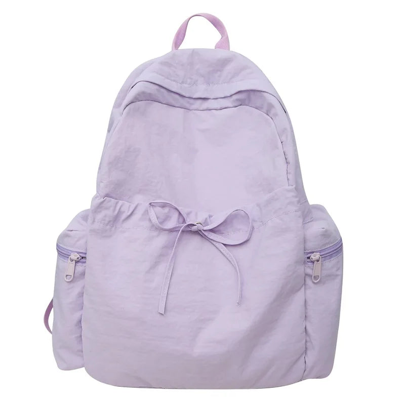 Japanese Style Student Backpack Solid Color Bow Travel School Bag Lightweight and Fashionable Women's Backpack New Simple Casual