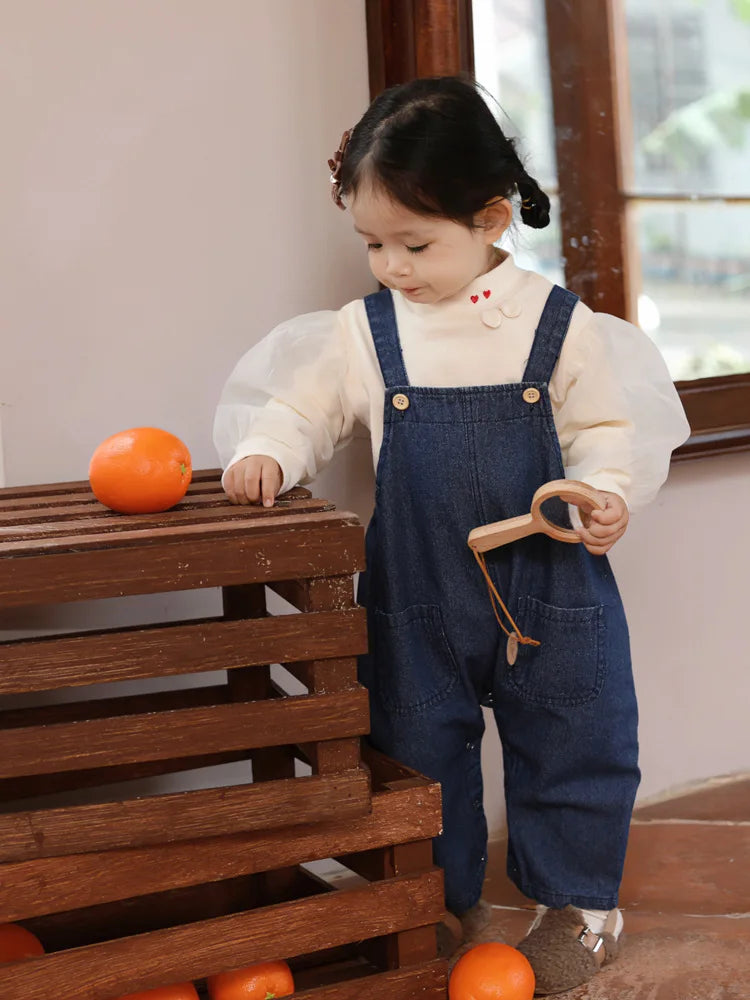 2025 Autumn New Baby Girls Cute Rabbit Ears Denim Overalls Solid Infant Sleeveless Jumpsuit Toddler Casual Strap Jean Trousers