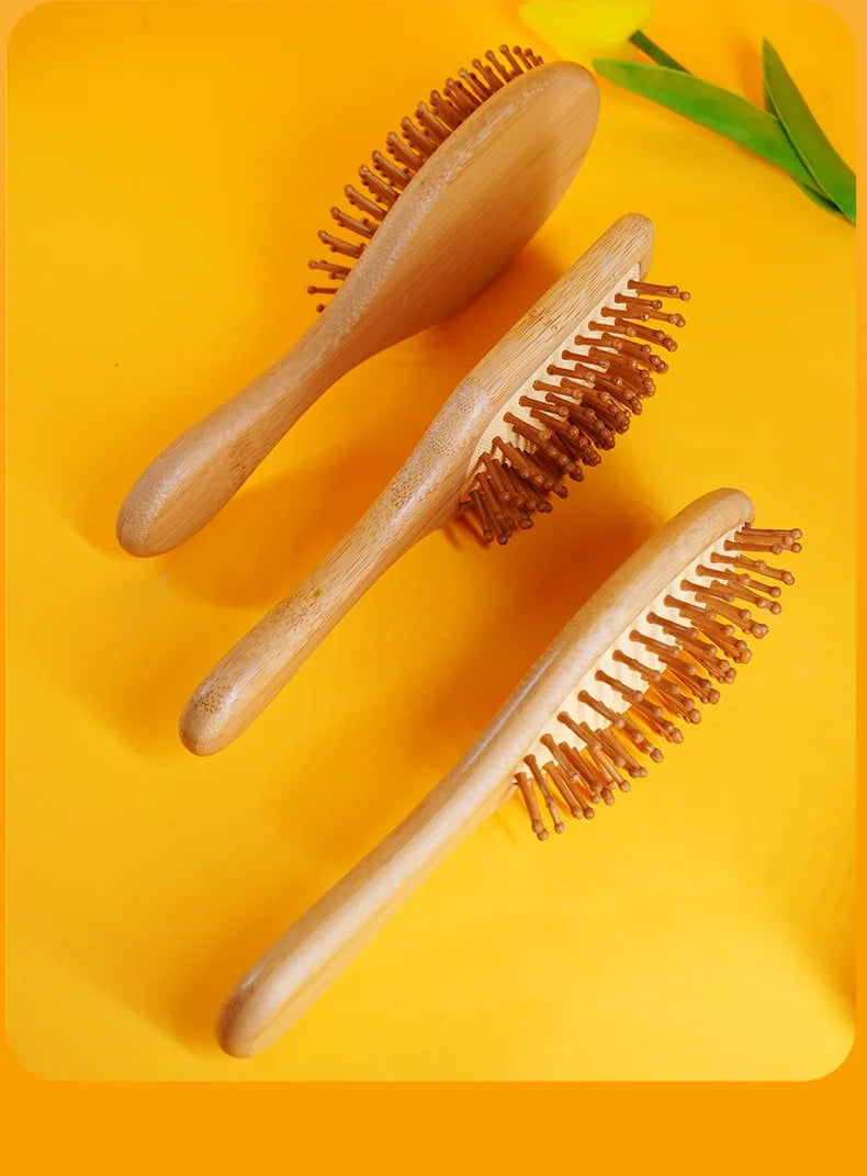 Natural Bamboo Hair Brush Comb Paddle Improve Hair Growth Anti-Static No Hair Tangle Comb Air Cushion Combs For Scalp Massage