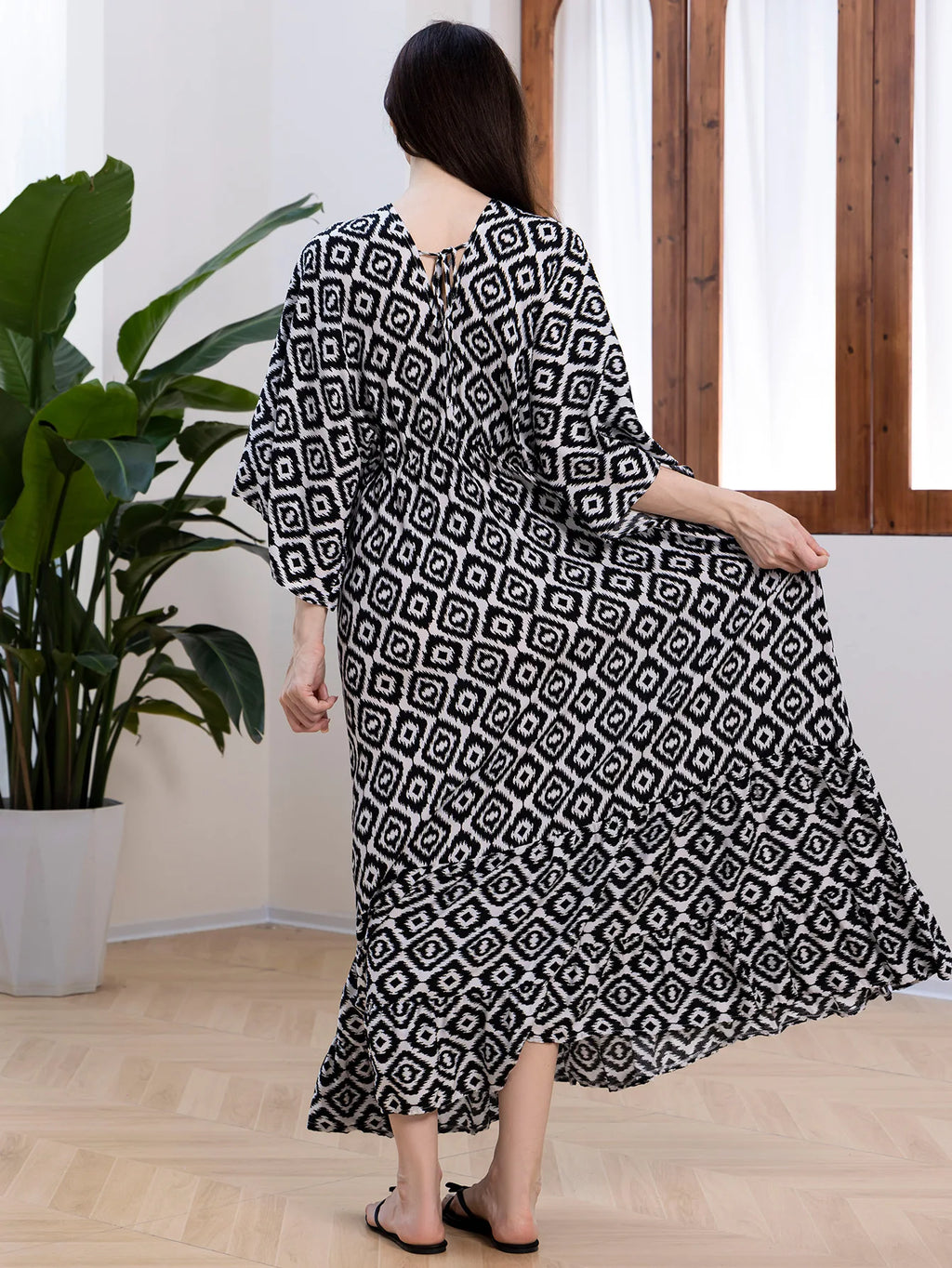 Bohemian Oversize Loose Elastic Waist Maxi Dresses Women Robe Cotton Rayon Floral Printed Long Dress Summer Boho Beach Cover up