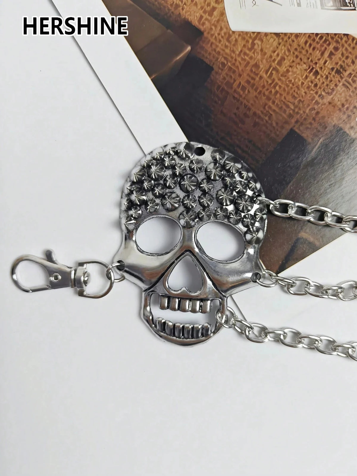HERSHINE Women's Fashion Silver Skull Multi-Layer Waist Chain, Y2K Gothic Punk Rock Hip Hop Accessory，spring，summer