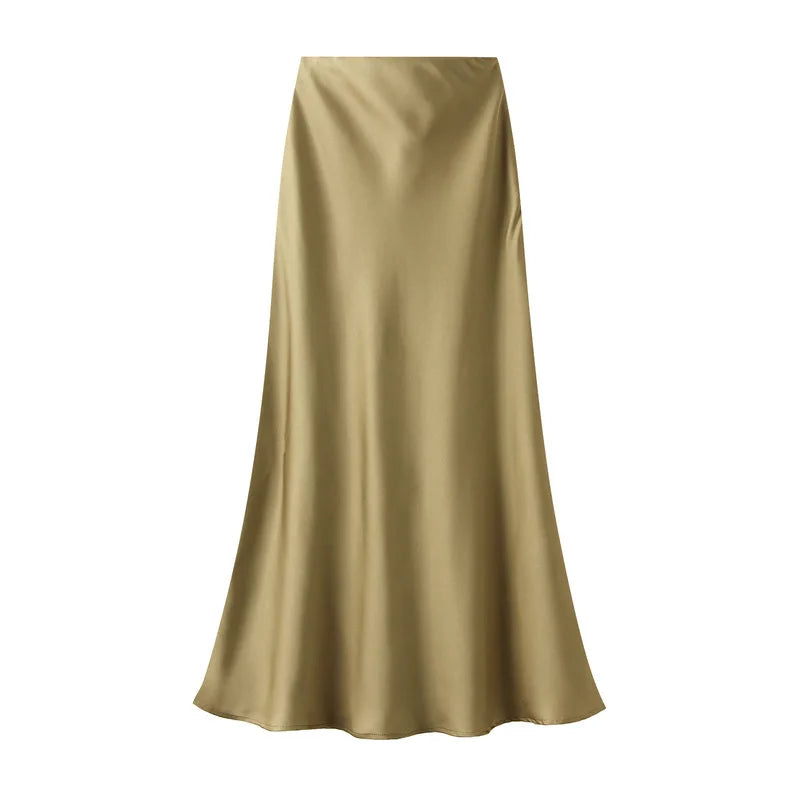 Woman 2025 Satin Skirt Women High Waist Long Skirts for Women Summer Black Midi Skirt Office Elegant Women's Skirts LSK9836