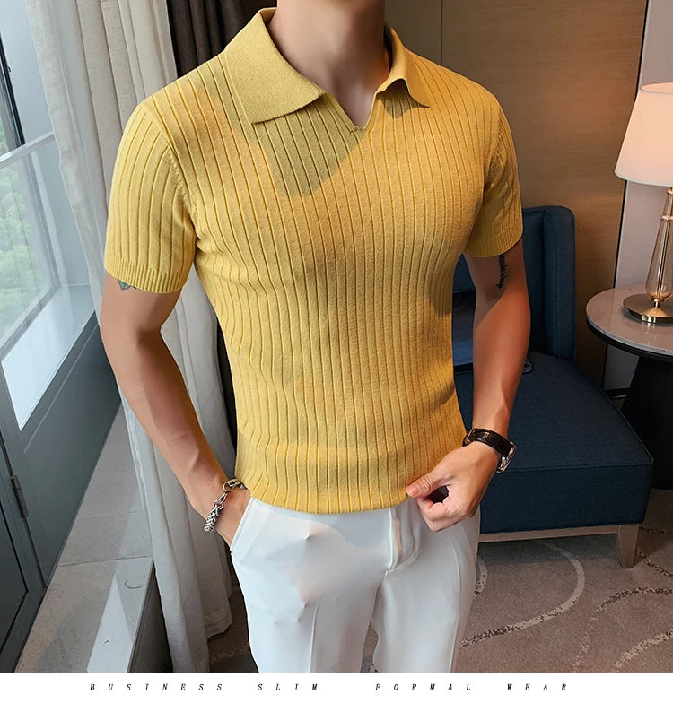 2021Top Grade New Summer Mens Polo Shirts With Short Sleeve Turn Down Collar Casual Knit Solid Colo Tops Fashions Men Clothing