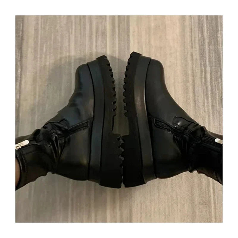 2024 New Winter Punk Style Women Ankle Boots Fashion Thick Sole Zippers Short Boot Ladies Elegant Platform Flats Heel Shoes