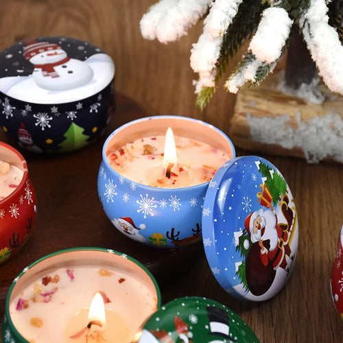 1PC Christmas Aromatherapy Candle Tinplate Rose Goji Berry Blood Orange Lavender Vanilla Gift New Year Party Home Decoration