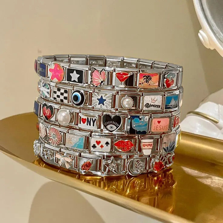 Evil Eye Kiss Poker DREAM Star Personalized DIY Colorful Italian Charm Bracelet Fit 9mm Stainless Steel Bracelet Jewelry Gift
